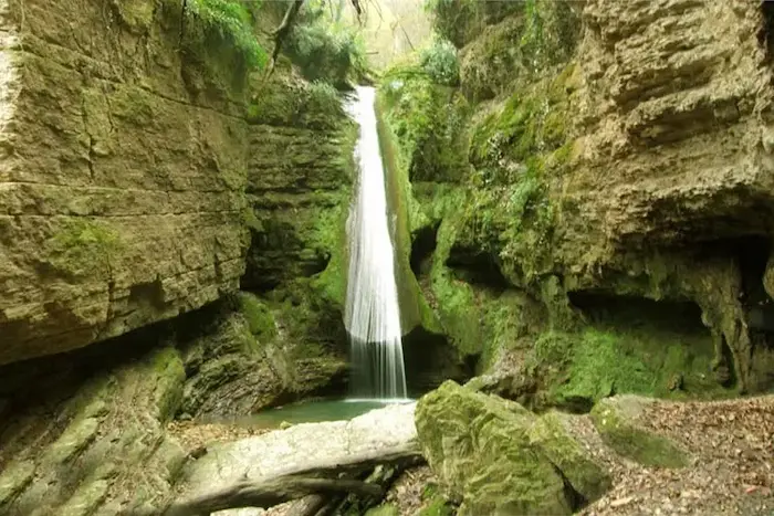 آب جاری از صخره های سرسبز آبشار سنگ نو بهشهر 74576676767676
