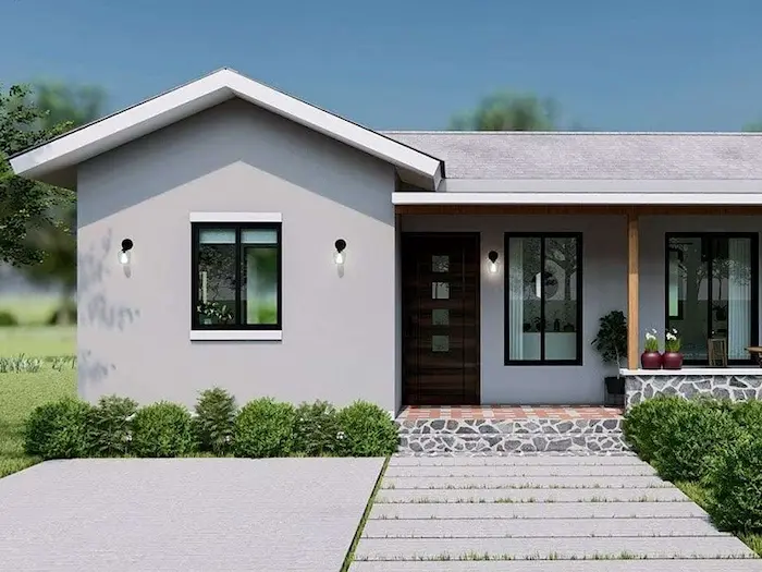 نمای ساخت خانه ویلایی ساده فلت با سقف شیب دار 89647