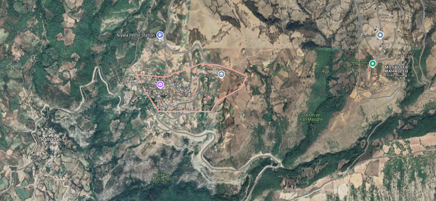 نقشه روستای نیالا در شهرستان گلوگاه 3647374368