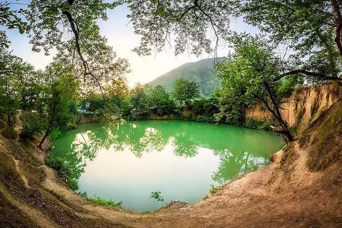 نمایی از درختان سرسبز اطرف چشمه پلنگ خیل بهشهر 578683453